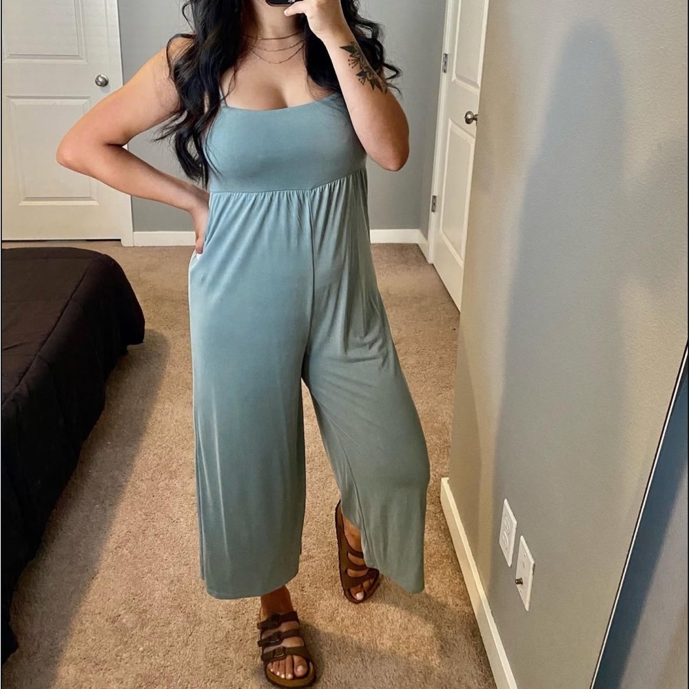 Love Tree Sage Green Wide Leg Jumpsuit Size S & M